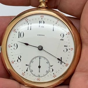 Antique 14 KT Rolled Gold Omega 17 Jewels Pocket Watch